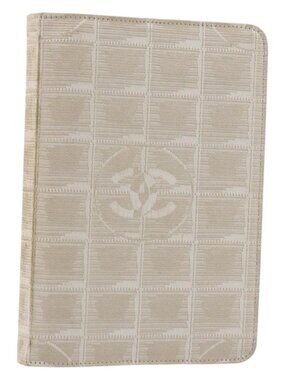 CHANEL New Travel Line Day Planner Cover Canvas Beige Silver CC Auth yk20472